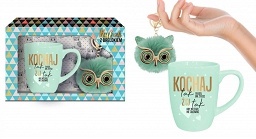 Komplet kubek pastel z brelokiem Kochaj tak długo zielony