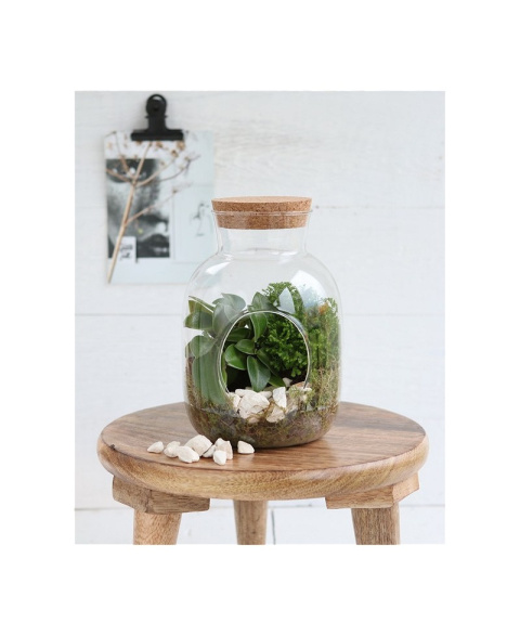 Szklana butelka słoik z pokrywką korkową ozdobna do lasu