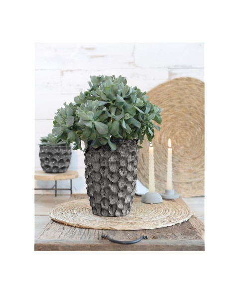 Wazon osłonka ceramiczna Dented na kwiaty szary połysk