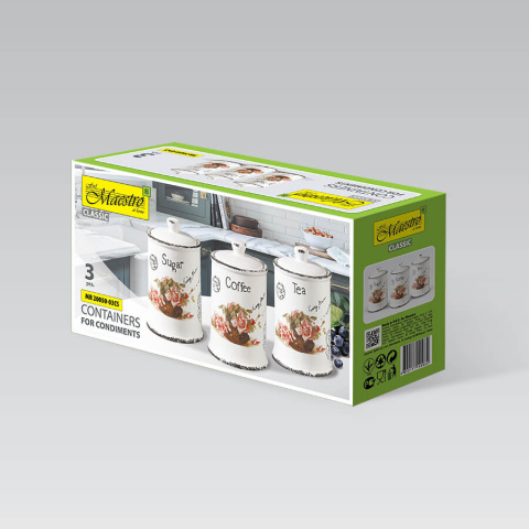 Zestaw 3 pojemników na kawę cukier herbatę róża ceramika