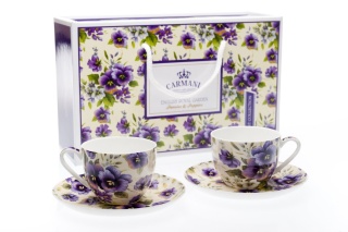 CARMANI 2 FILIŻANKI NA PREZENT BRATKI PORCELANOWE