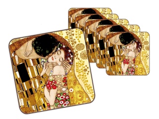 PODKŁADKA KORKOWA 6 SZT POCAŁUNEK POD KUBEK KLIMT