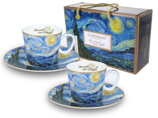 Komplet 2 filiżanki espresso Van Gogh Gwiaździsta noc mocca