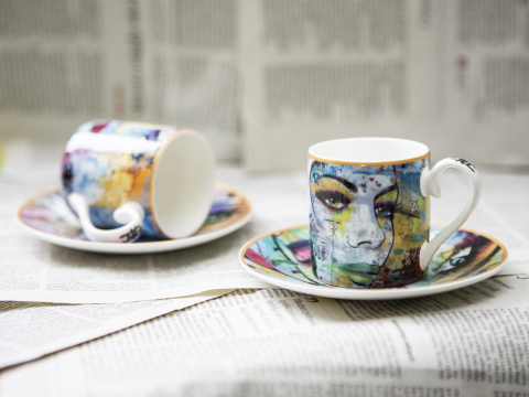 Komplet 2 filiżanki spodki espresso Carmani mocca Jover