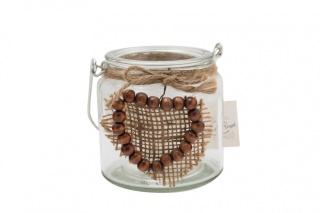 Ozdobny lampion świecznik szklany latarnia serce drewniane