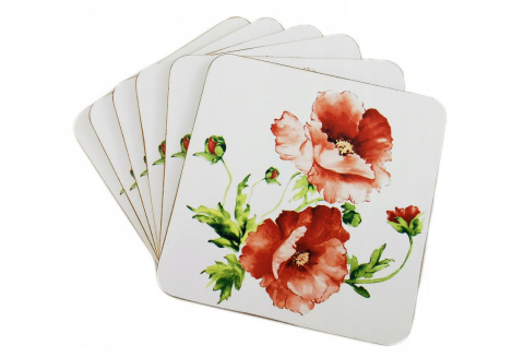 Podkładki korkowe 6 szt pod kubek filiżankę czerwone maki