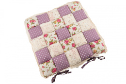 Poduszka na krzesło patchwork ozdobna fioletowa w różyczki