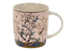 Porcelanowy kubek do kawy herbaty kremowy ptaki na prezent