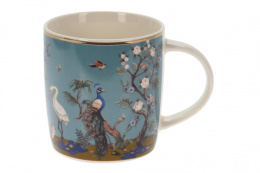 Porcelanowy kubek do kawy herbaty niebieski paw czapla
