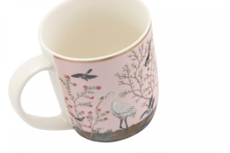 Porcelanowy kubek do kawy herbaty różowy paw czapla