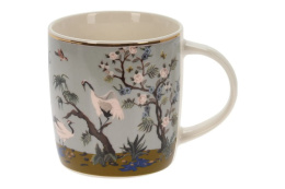 Porcelanowy kubek do kawy herbaty szary paw żuraw ptaki