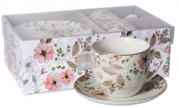 Zestaw dwóch filiżanek ze spodkami do herbaty Livello kwiaty