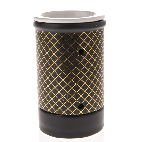 Czarny ceramiczny kominek na olejek zapachowy złoty ozdoba
