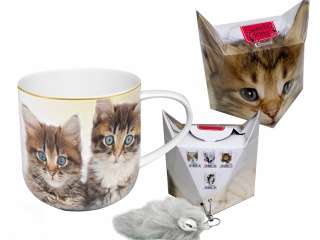 Carmani kubek koty bliźniaki na prezent w pudełku z kitą