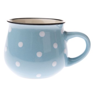 Ceramiczny kubek beczułka niebieski w kropki baniasty