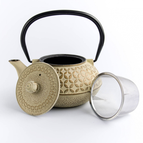 Dzbanek żeliwny do herbaty beżowy z sitkiem 800 ml matowy