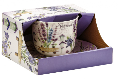 Komplet duża filiżanka ze spodkiem lawenda do kawy prezent