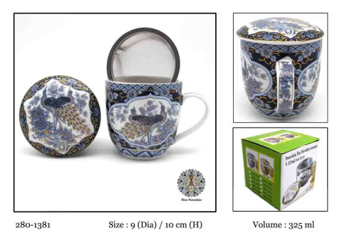 Zestaw kubek z zaparzaczem sitkiem orientalny paw na prezent