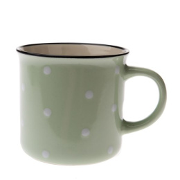 Kubek ceramiczny zielony w białe kropki do herbaty kawy
