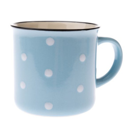 Kubek ceramiczny niebieski w białe kropki do herbaty kawy