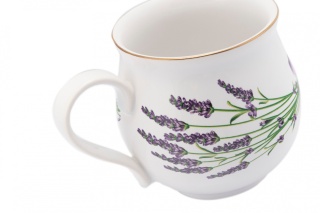 Kubek z Mieroszowa w kształcie baniastym z lawendą