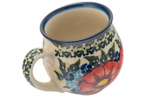 Kubek z ceramiki Bolesławiec oryginalny kwiatowy wzór