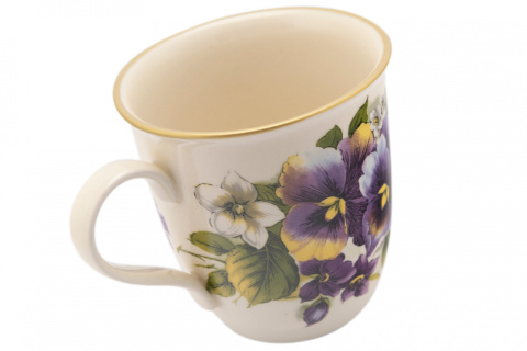 Kubek z motywem bratków do herbaty z Mieroszowa