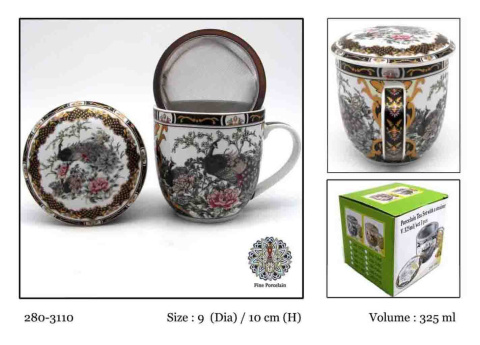 Komplet kubek z zaparzaczem orientalny paw do herbaty kawy