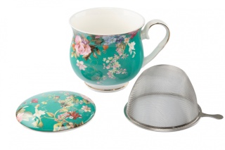 Komplet kubek z sitkiem do herbaty kwiaty na prezent