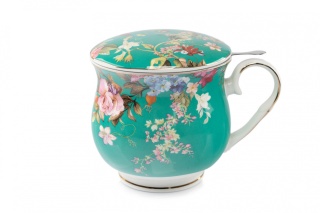 Komplet kubek z sitkiem do herbaty kwiaty na prezent