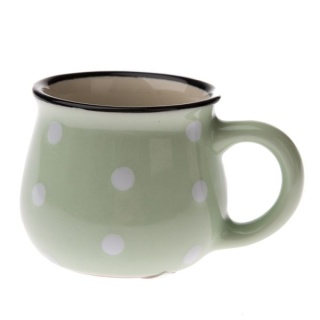 Oryginalny kubek beczułka espresso zielony w białe kropki