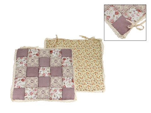 Poduszka na krzesło patchwork ozdobna bordowa w różyczki