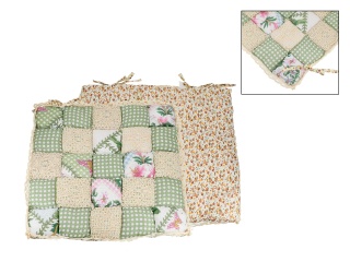 Poduszka na krzesło patchwork ozdobna zielona kratka motyl