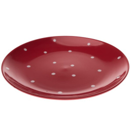 Talerz obiadowy płytki ceramiczny 26 cm czerwony w kropki