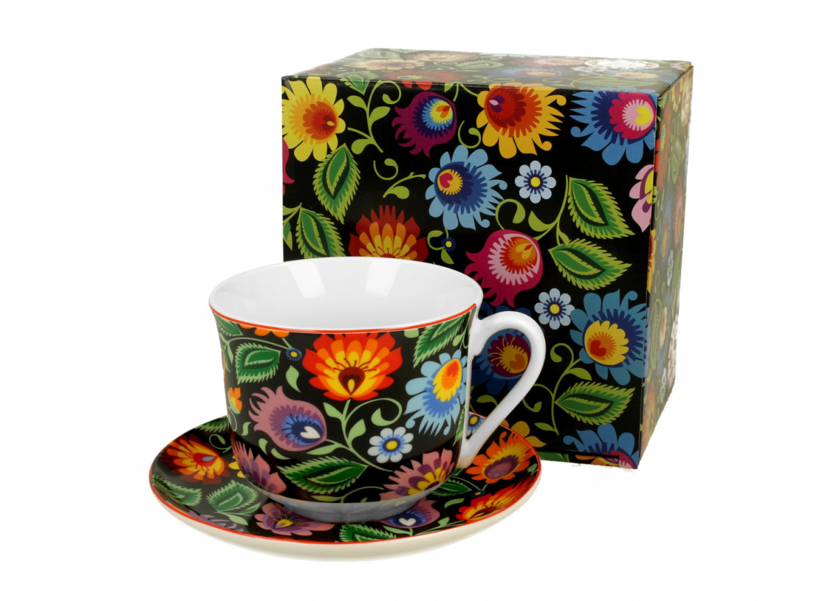 Komplet filiżanka jumbo ze spodkiem Etnic kwiaty do herbaty