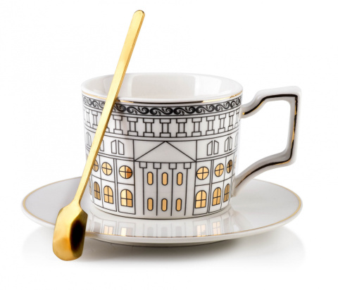 Zestaw filiżanka porcelanowa łyżecką do herbaty Otis złota