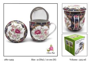 Zestaw kubek z zaparzaczem sitkiem orientalny kwiaty prezent