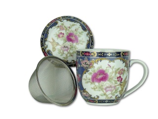 Zestaw kubek z zaparzaczem sitkiem orientalny kwiaty prezent