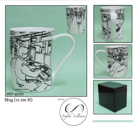 Duży kubek do herbaty kawy w pudełku na prezent czarny biały