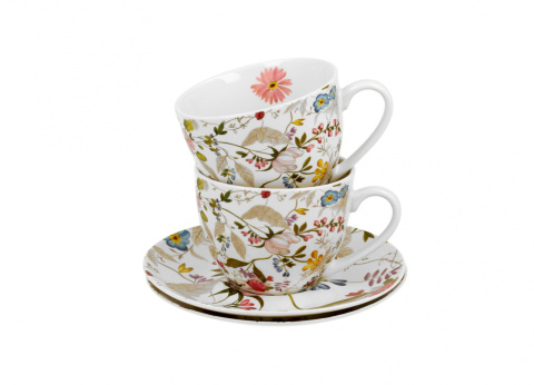 Zestaw dwie filiżanki ze spodkami White na prezent kwiaty