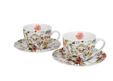 Zestaw dwie filiżanki ze spodkami White na prezent kwiaty