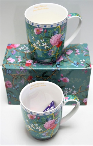 Zestaw dwa kubki porcelanowe na prezent kwiaty meadow zielony