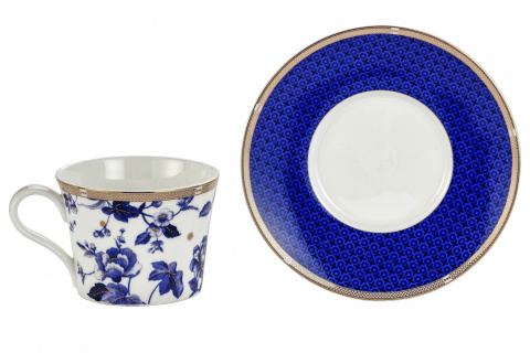 Komplet filiżanka do herbaty kawy w pudełku niebieskie kwiaty