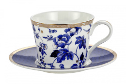 Komplet filiżanka do herbaty kawy w pudełku niebieskie kwiaty