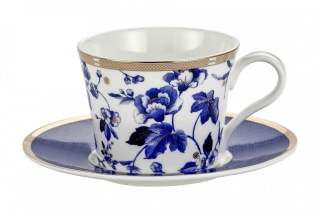 Komplet filiżanka do herbaty kawy w pudełku niebieskie kwiaty