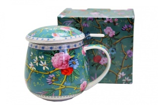 Komplet kubek beczułka zaparzacz przykrywka kwiaty meadow