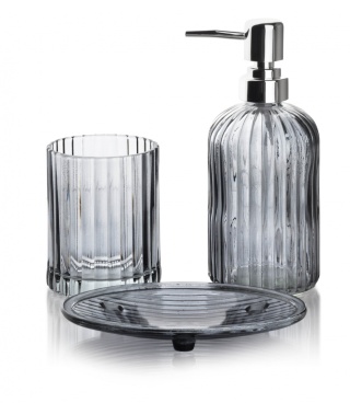 Komplet łazienkowy szklany Ari Grey 3 elem. szary mydelniczka