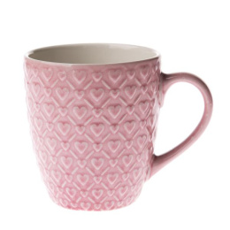 Ogromny ceramiczny kubek różowy tłoczony wzór serduszka