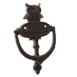 Stylowa kołatka żeliwna z sową dzwonek do drzwi alarm sowa