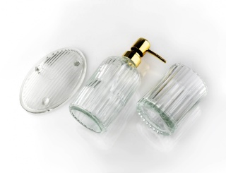 Szklany komplet łazienkowy Ari 3 elem. mydelniczka dozownik